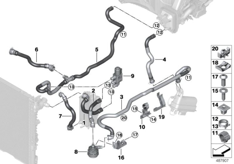 Bomba de líquido refrigerante adicional OEM 64116834923 para BMW 5' F90 M5, 5' G30, 6' G32 GT, 7' G11, 8' G14... y más. Original BMW.
