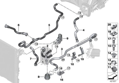 Bomba de líquido refrigerante adicional OEM 64116834923 para BMW 5' F90 M5, 5' G30, 6' G32 GT, 7' G11, 8' G14... y más. Original BMW.