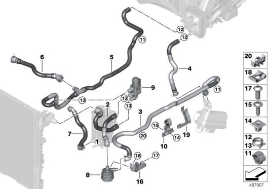 Bomba de líquido refrigerante adicional OEM 64116834923 para BMW 5' F90 M5, 5' G30, 6' G32 GT, 7' G11, 8' G14... y más. Original BMW.