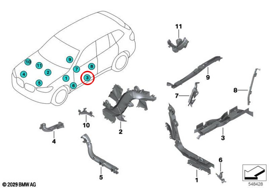 Canale del cavo per la traversa sinistra OEM 61136802106 per BMW G01, F97, G02, F98. BMW originale.