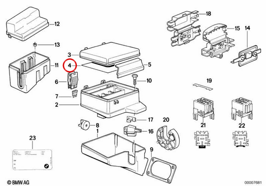 Etiqueta adhesiva caja de fusibles OEM 61138356421 para BMW E34. Original BMW.
