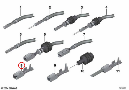 ELO-Power-Anschlussstecker 2,8x0,63 OEM 61138369634 für BMW E81, E82, E87, E88, F20, F21, F52, E36, E46, E90, E91, E92, E93, F30, F31, F34, F35, F32, G26, E39, E60, E61, E63, E64, E38, E65, E66, E84, E83, F25, E53, E70, E71, E72, E85, E86, E89, E52