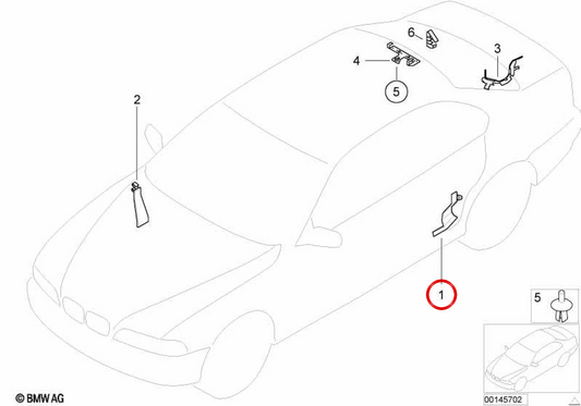 Coperchio di cablaggio posteriore destro per ingresso OEM 61138375640 per BMW E46. BMW originale.