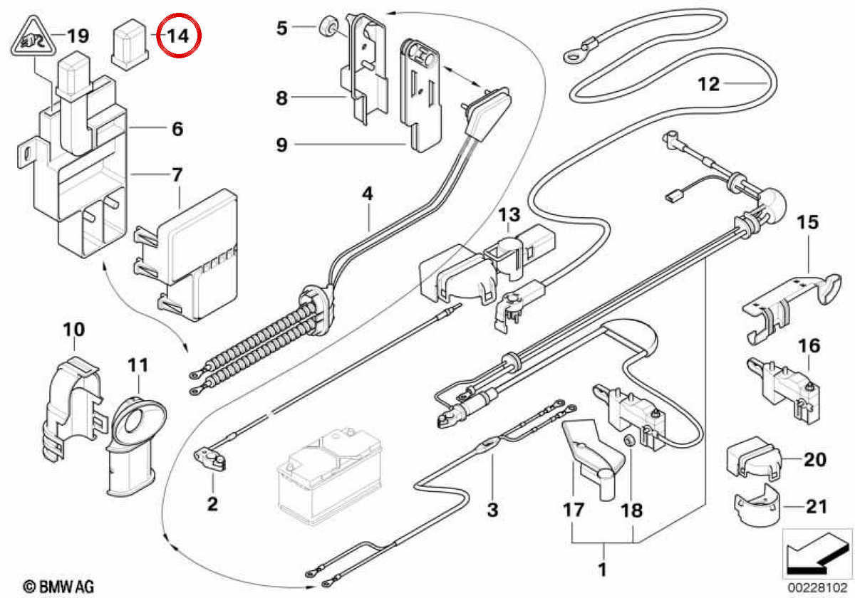 Tampa do ponto de apoio B+ para BMW E81, E82, E87, E87N, E88, E90, E91, E92, E93, E65, E66, X1 E84 (OEM 61138387581). BMW genuíno