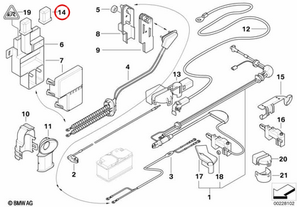 Tampa do ponto de apoio B+ para BMW E81, E82, E87, E87N, E88, E90, E91, E92, E93, E65, E66, X1 E84 (OEM 61138387581). BMW genuíno
