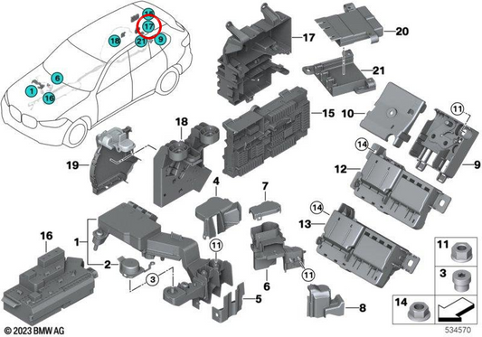 Suporte distribuidor de energia OEM 61138780756 para BMW G06, F96. BMW genuíno.