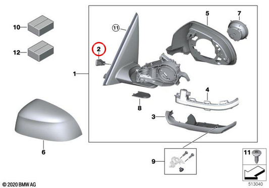Conector da carcaça do espelho retrovisor OEM 61139321974 para BMW G01, G08, F97, G02, F98, G05, F95, G06, F96, G07. BMW genuíno.