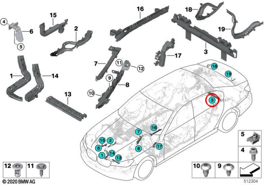 Guía de cables OEM 61139380203 para BMW F90, G30, G31, G38, G32, G11, G12, F91, F92, F93, G14, G15, G16. Original BMW.