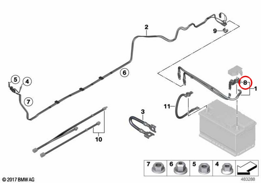Terminale della batteria di sicurezza OEM 61139856124 per BMW F30, F31, F34, F35, F80, F32, F33, F36, F83. BMW originale.