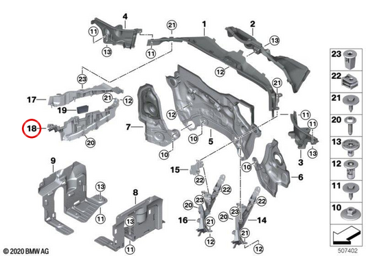 Rechte vordere Abdeckung OEM 61139866386 für BMW G05, F95, G06, F96, G07, G09. Original BMW.