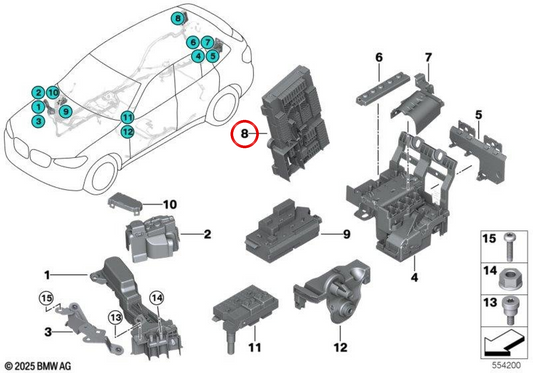 Caixa de distribuição de energia traseira OEM 61145A04501 para BMW G01, G08, F97, G02, F98. BMW genuíno.