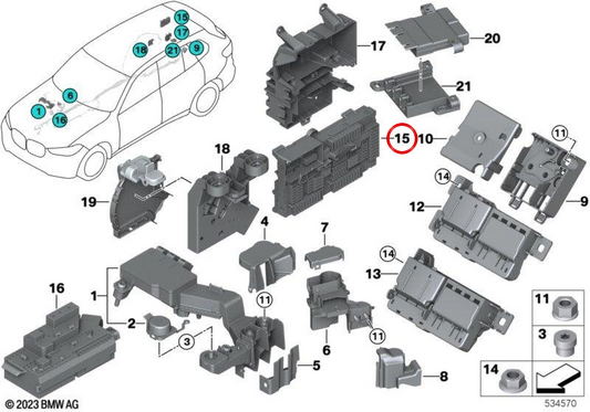 Distribuidor de corriente trasero OEM 61145A41BD5 para BMW G05, G06, G07, G09. Original BMW.