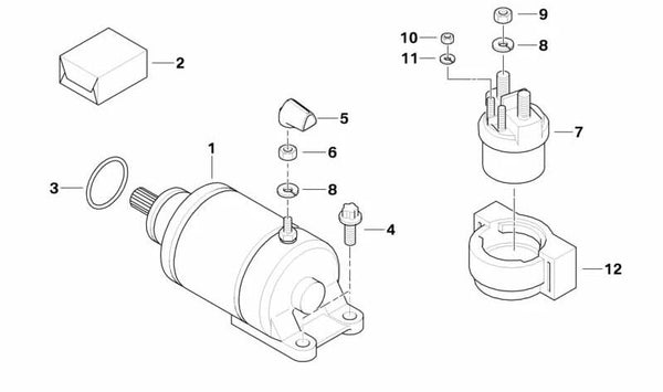 Arrancador OEM 12417699379 para motos BMW G 650 GS, G 650 X, G 650 GS Sertão. Original BMW Motorrad.