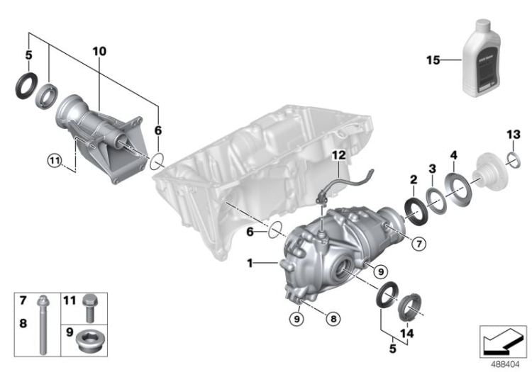 Diferencial eje delantero OEM 31508487445 para BMW X3 G01, X3 G01 LCI, X4 G02, X4 G02 LCI, X5 G05, X6 G06. Original BMW.