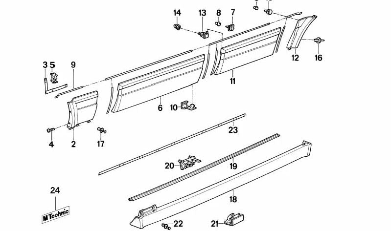 OEM -Befestigungsclip 51712239734 für BMW E30. Originales BMW -Stück für Seitenröcke und M M Technic Ruedas.