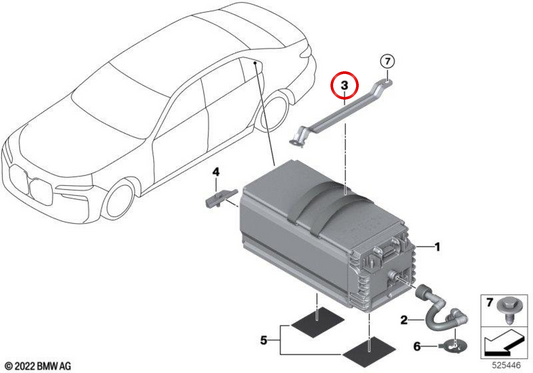 OEM battery support 61215A34222 for BMW G60, G61, G68, G90, G70. Original BMW.