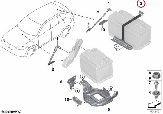 OEM 61216819636 battery holder for BMW G05, G18, F95, G06, F96. Original BMW.