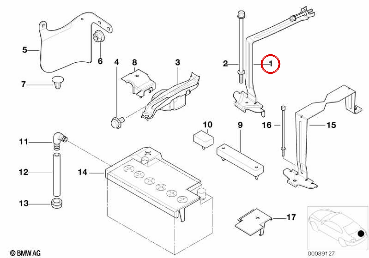 OEM 61218370982 Supporto batteria per BMW Serie 3 E46 (316i, 318i). BMW originale.