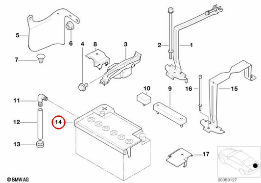 Tapa de protección de batería OEM 61218381015 para BMW Serie 3 E46 (316i, M43, tracción trasera, 1998-2002). Original BMW.