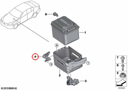 Soporte de bandeja de batería OEM 61218782048 para BMW G30, G31, G32, G11, G12, G14, G15, G16, G07. Original BMW.