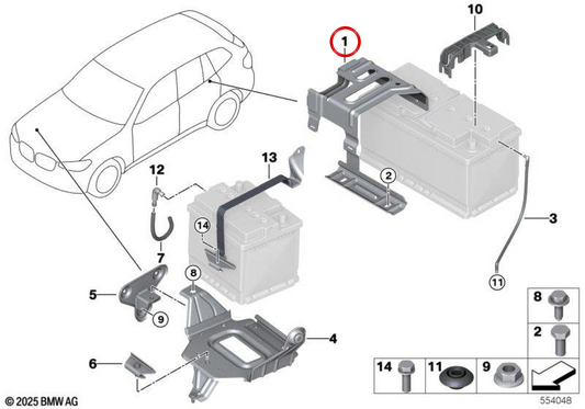 Suporte de bateria OEM 61219117801 para BMW G01, G08, F97, G02, F98. BMW genuíno.