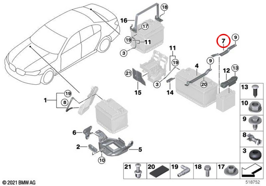Suporte de bateria OEM 61219311928 para BMW G30, G32, G11, G12. BMW genuíno.