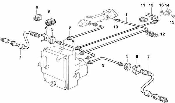 Abrazadera de freno OEM 34301162452 para BMW E34 {518i, 520i} con motor M43 o M50, transmisión manual o automática. Compatible con sistemas de freno ABS/ASC+T. Original BMW.
