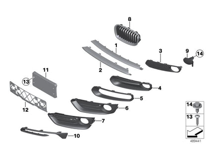 Rejilla izquierda delantera parcialmente abierta OEM 51117341613 para BMW F20 y F21. Original BMW.