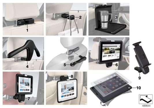 Soporte para tablet Samsung o Apple OEM 51952285316 para BMW {E81,E82,E87,E88,F20,F21,F40,F70,F22,F23,F44,F45,F46,F87,G42,U06,F74,F78,E90,E91,E92,E93,F30,F31,F34,G20,G21,G28,F32,F33,F36,G22,G23,G26,E60,E61,F07,F10,F11,G30,G31,G60,G61,G68,G90,G99,E63,