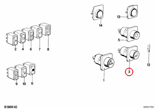 OEM 6111362054 Interrupteur LUNEA thermique pour BMW E23. BMW d'origine.