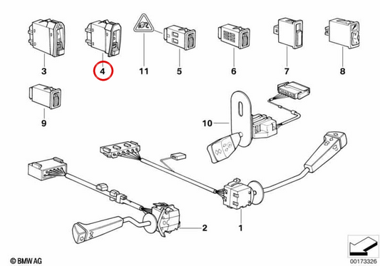 Vorder- und hinterer Nebelschalter OEM 61311374117 für BMW E32. Original BMW.