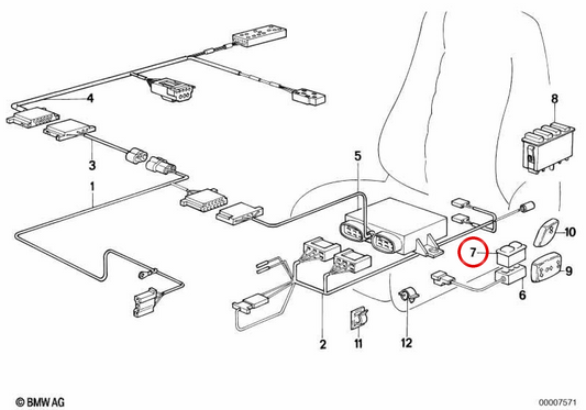 Interrupteur de réglage électrique OEM avant gauche 61311374217 pour BMW E34, E24, E32. BMW d'origine.