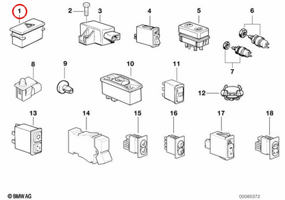 Interrupteur d'éclairage d'urgence OEM 61311374220 pour BMW E36, E34, E32, E31. BMW d'origine.