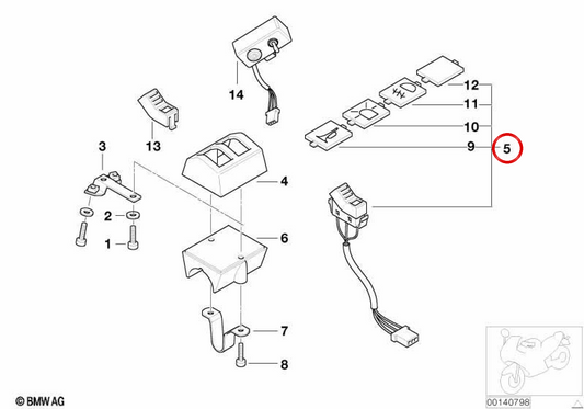 Interruptor bocina OEM 61312316927 para motos BMW F 650 GS, R 850 R, K 1200 RS... y más. Original BMW Motorrad.
