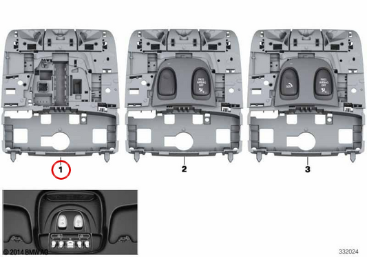 Centro funzioni tetto OEM 61315A0F1B9 per MINI F56, F55, Clubman F54, Countryman F60... e altro ancora. MINI originale.
