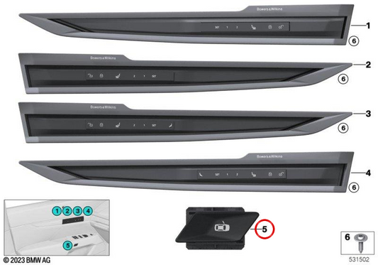 Interruptor de travamento central OEM 61315A205E9 para BMW G70. BMW genuíno.