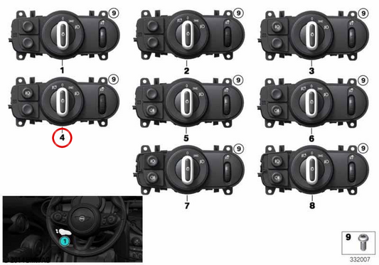 Dispositivo di controllo luci OEM 61315A25470 per MINI F56, F56 BEV, F55, Clubman F54, Cabrio F57... e altro ancora. MINI originale.