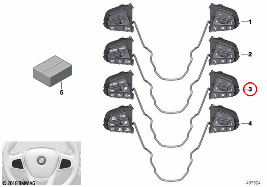 Interrupteur de vol multifonction OEM 61315A58799 pour BMW F40, F44, G42, G20, G21, G22, G23, G26, G29. BMW d'origine.
