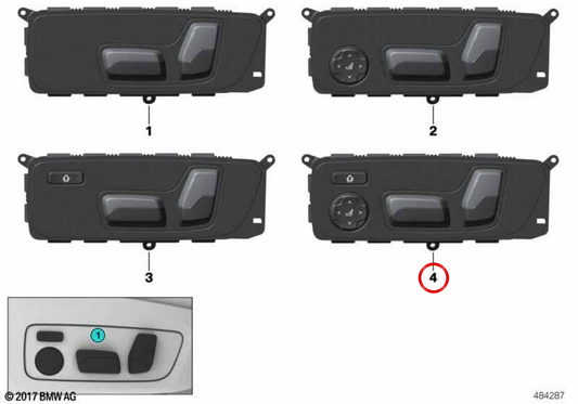 Commutateur de réglage du siège gauche OEM 61315A8BFD1 pour BMW G42, G87, G20, G21, G22, G23, G26, i4, X3. Véritable BMW.