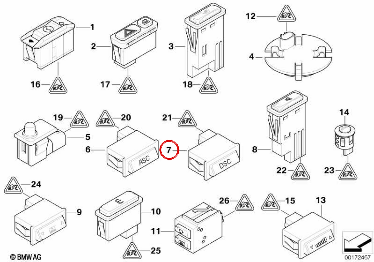 Bouton de commutation DSC OEM 61316901592 pour BMW E46. BMW d'origine.