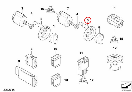 Interruttore nebbia posteriore OEM 61316901866 per BMW E39. BMW originale.