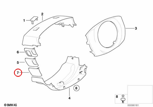 Tampa de acabamento do volante OEM 61316911568 para BMW E65, E66. BMW genuíno.