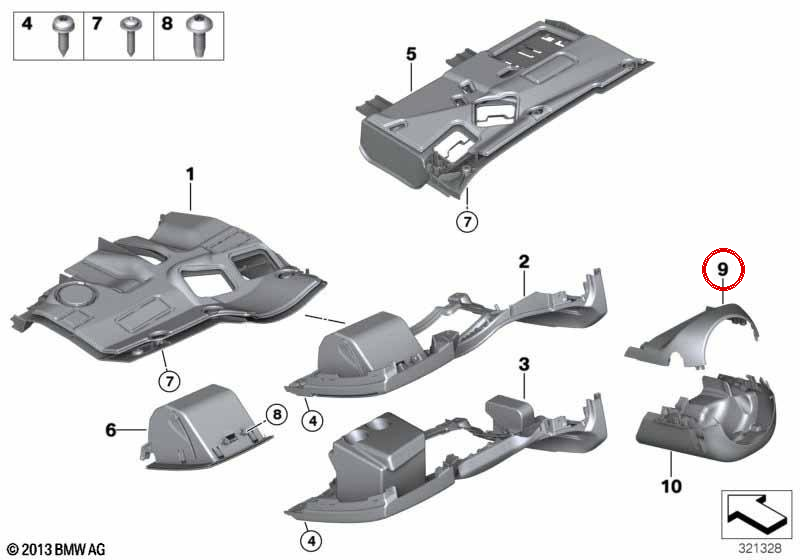 Säulengehäuse der oberen Richtung OEM 61316950265 für BMW E81, E82, E87, E88, E90, E91, E92, E93, E84, E89. Original BMW.