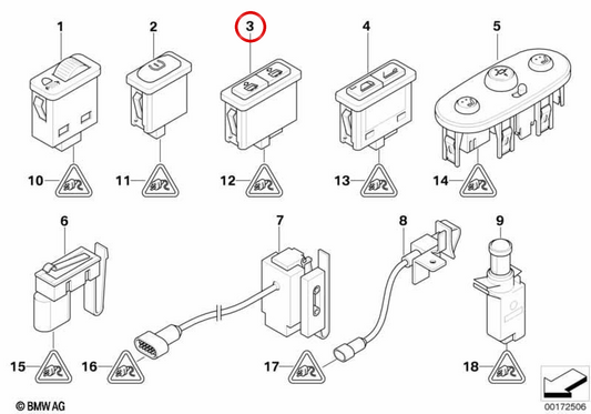 Rear window switch OEM 61316974301 for MINI Cabrio R52, Cooper R50, Cooper S R53... and more. Original MINI.
