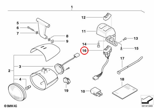 Interrupteur antibrouillard OEM 61317683242 pour motos BMW R 850 C, R 1200 C, R 1200 C Montauk. BMW Motorrad d'origine.