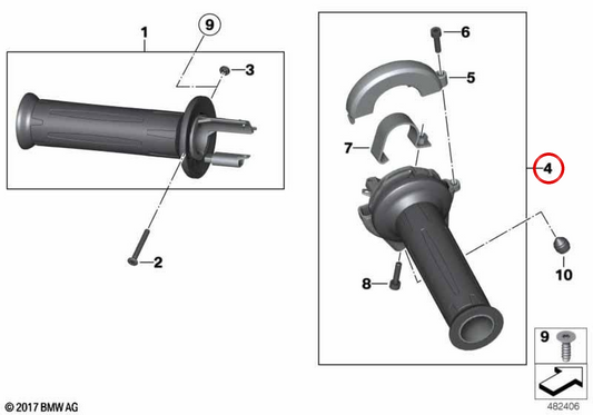Punho aquecido direito OEM 61317695470 para motos BMW R 1200 GS, R 1200 GS Adventure, HP2 e R 1200 R. Original BMW Motorrad