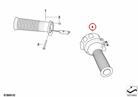 Rechter gerippter Griff OEM 61317708236 für BMW Motorrad R1200RT, R900RT. Original BMW Motorrad.