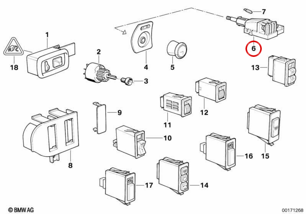 OEM Light Switch 61318353506 for BMW 3 E36 (316i, 318i, 320i) and Z3 E36. Original BMW.
