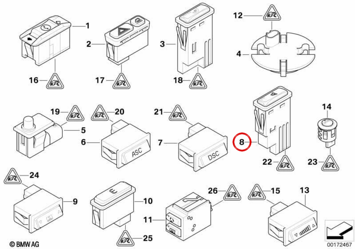 OEM Space Sound Switch 61318363679 per BMW E46. BMW originale.