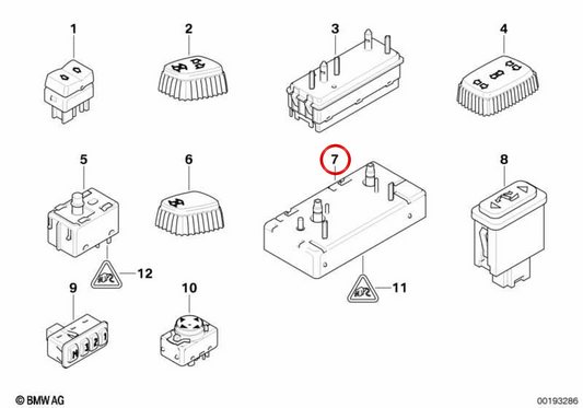 Interruptor de ajuste de asiento trasero derecho OEM 61318368924 para BMW E38. Original BMW.